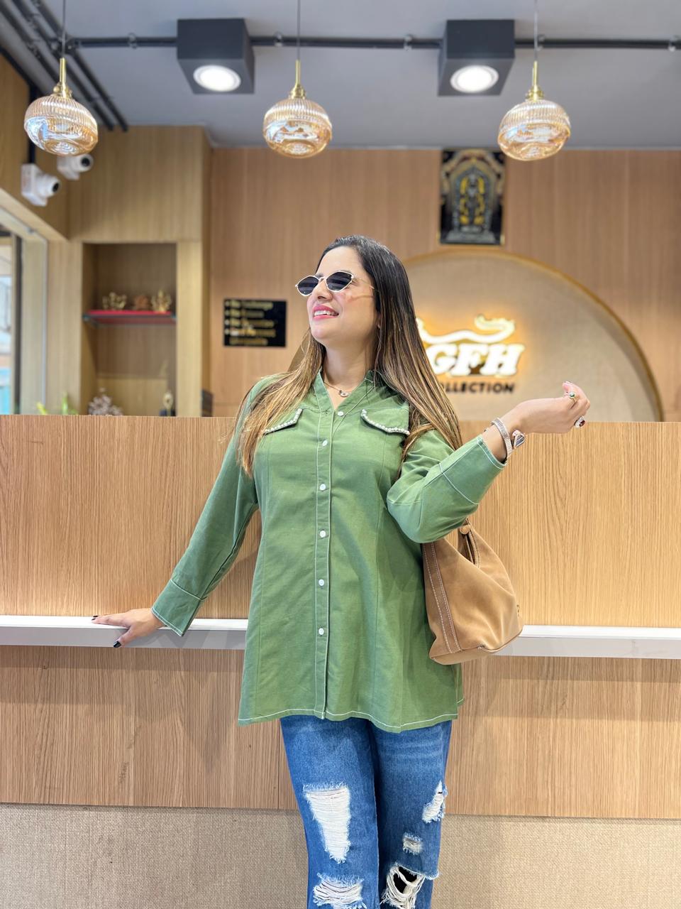 Pure Linen Cotton Green Short Top