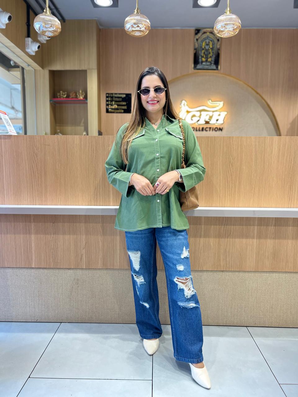 Pure Linen Cotton Green Short Top