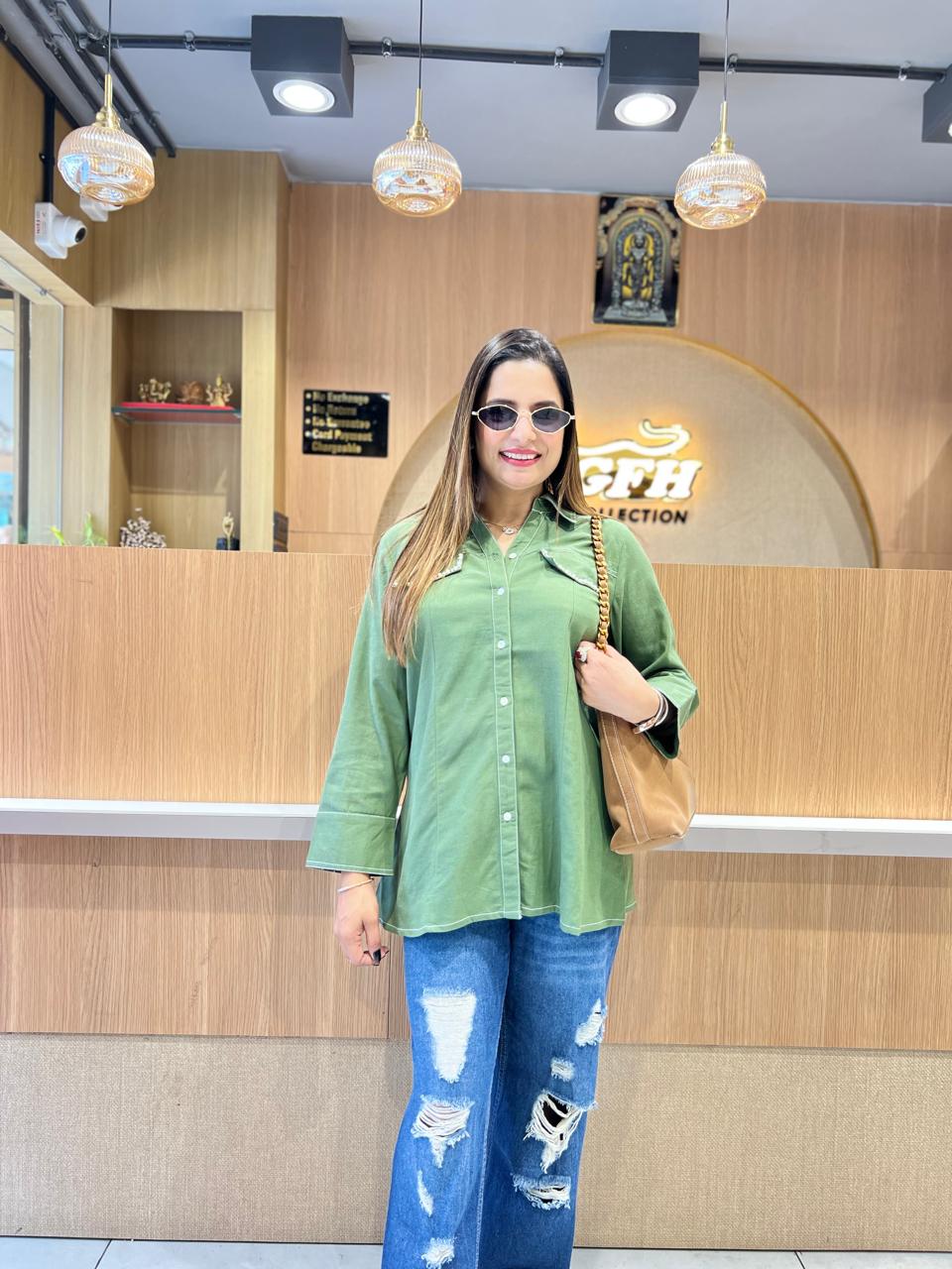 Pure Linen Cotton Green Short Top