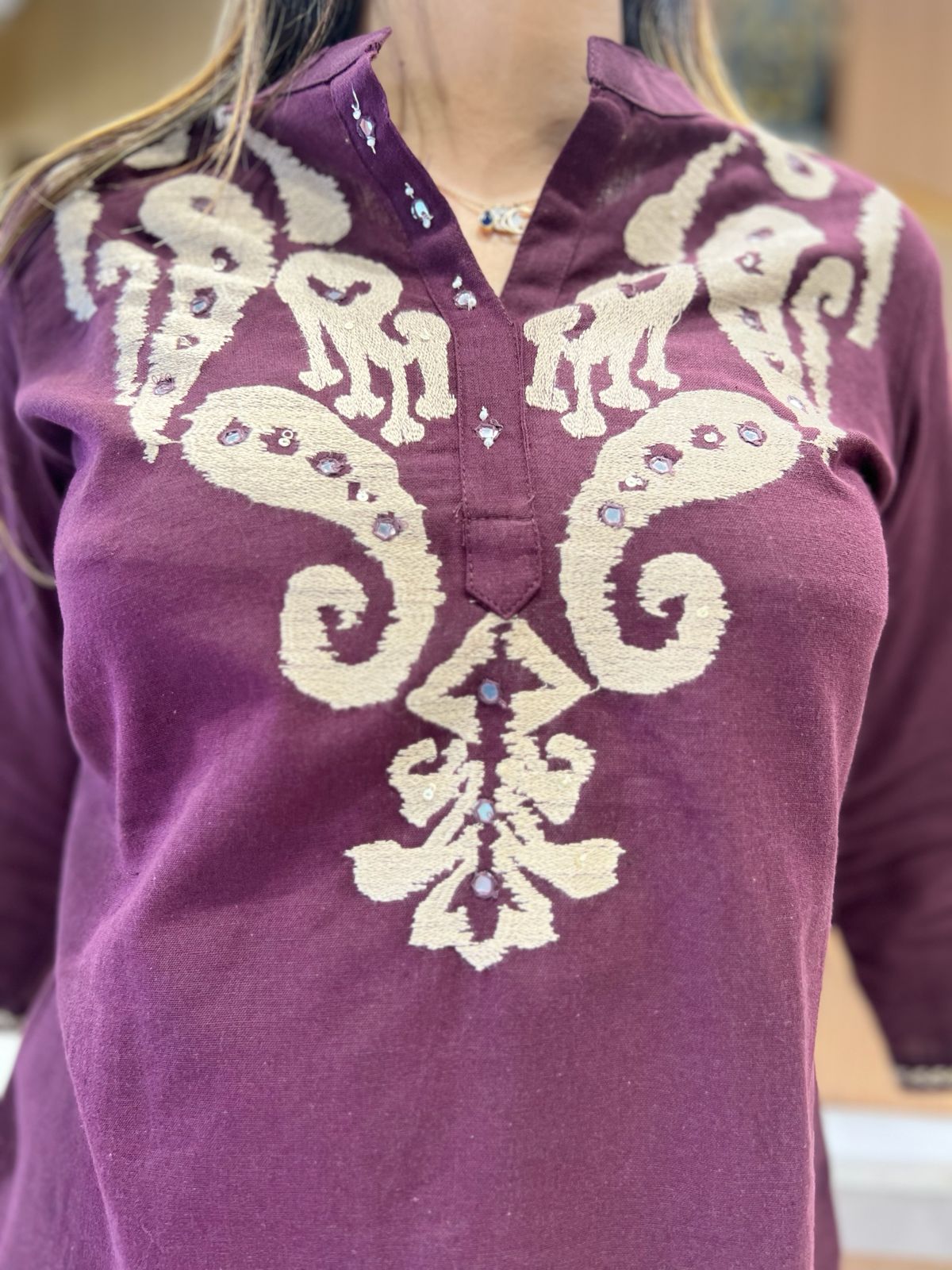 Pure Linen Cotton Wine Short Top