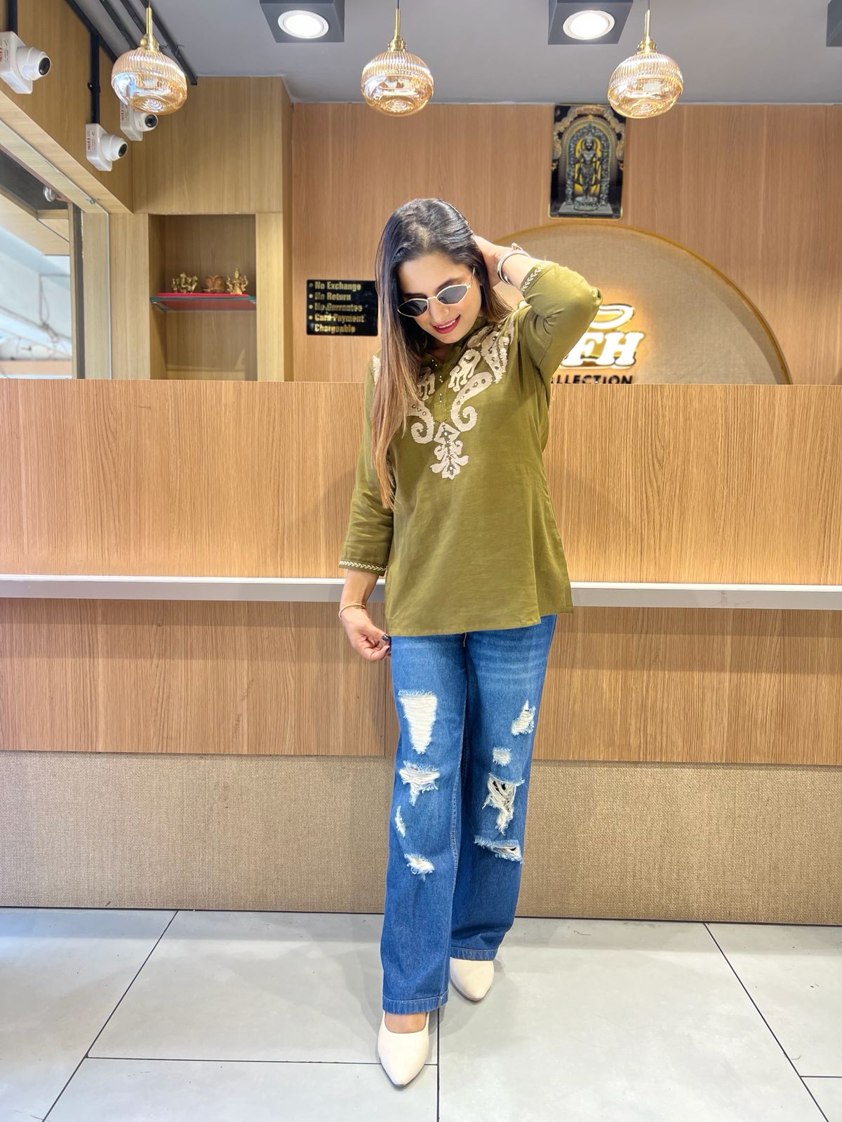 Pure Linen Cotton Green Short Top