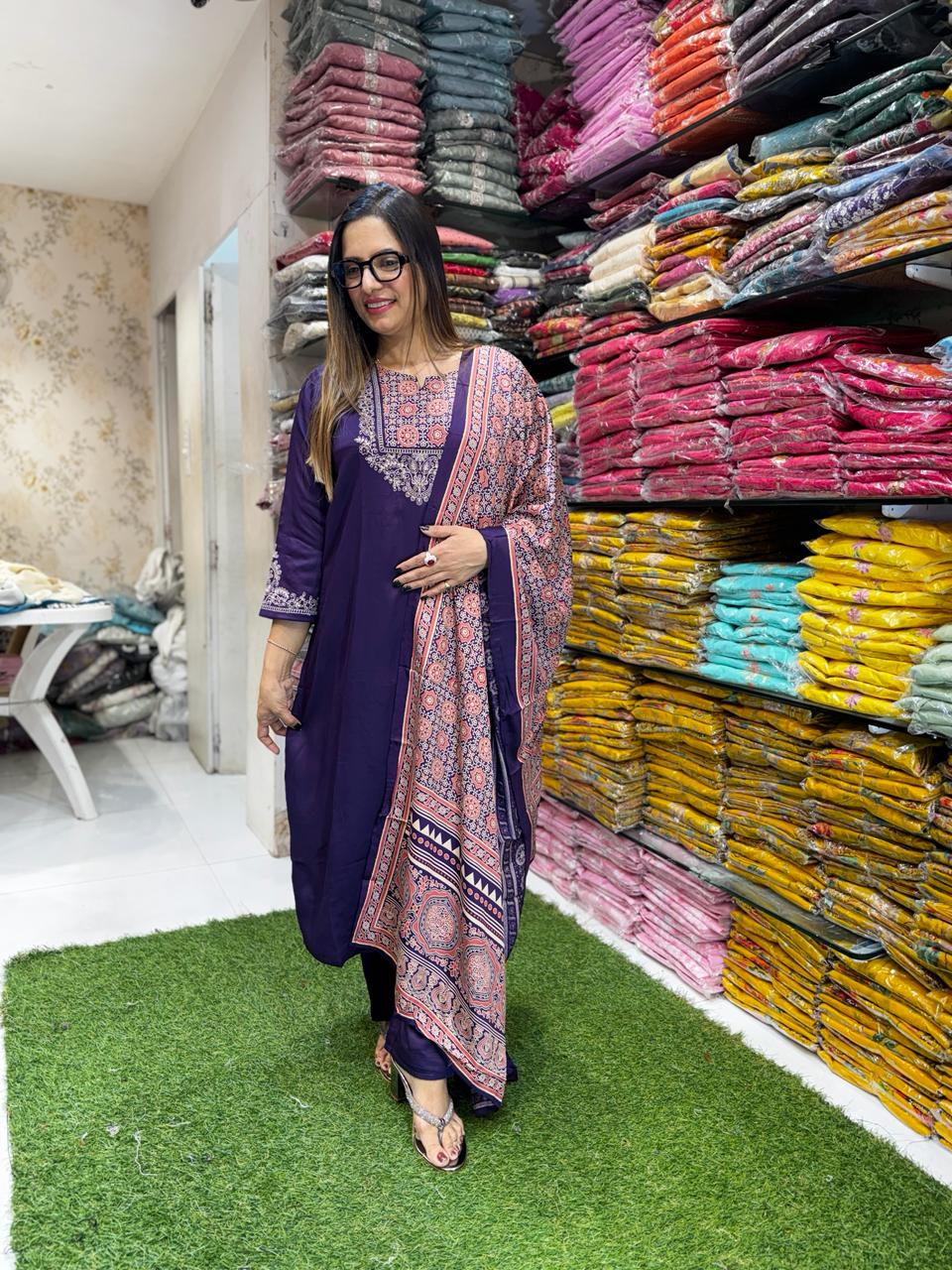 Pure Gaji Silk Purple 3pc Set