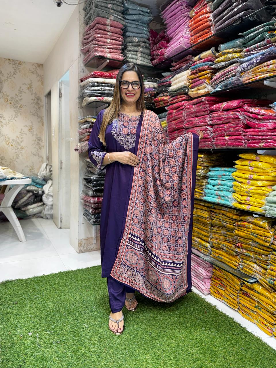 Pure Gaji Silk Purple 3pc Set