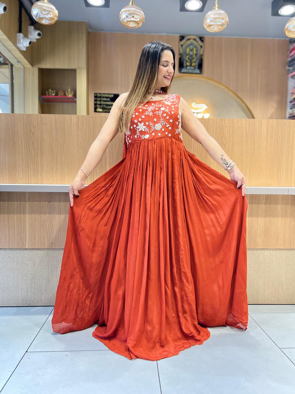 Pure Chinon Orange Gown