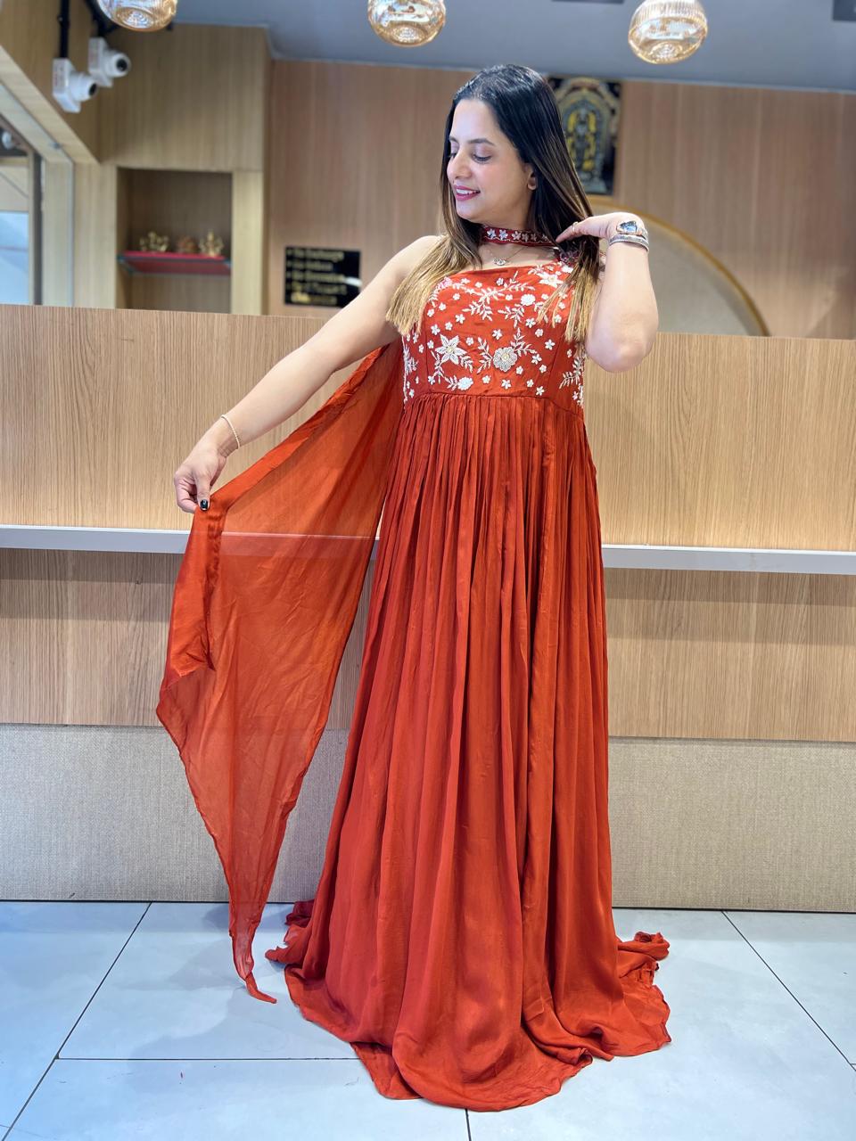 Pure Chinon Orange Gown