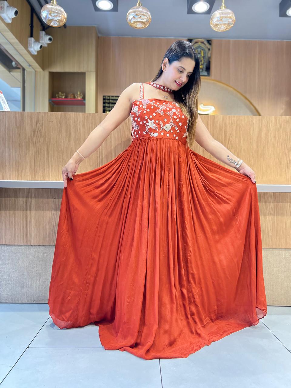 Pure Chinon Orange Gown