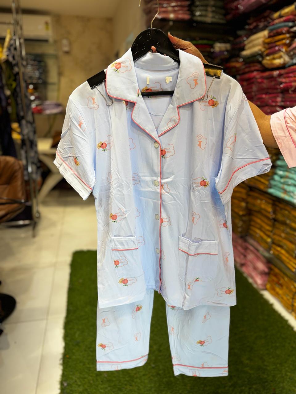 Pure cotton Hoisery Light BLUE Night suit