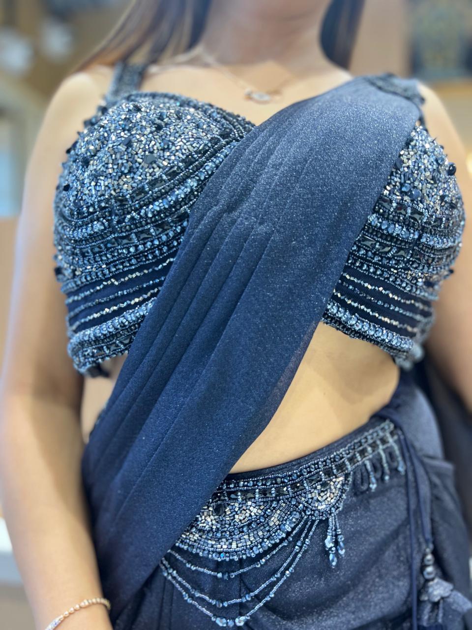 Pure Imported Black Drep Saree