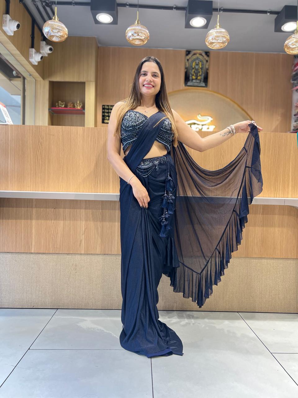 Pure Imported Black Drep Saree