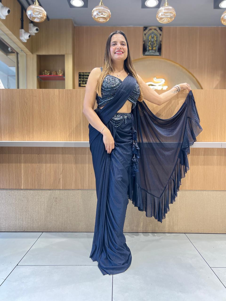 Pure Imported Black Drep Saree