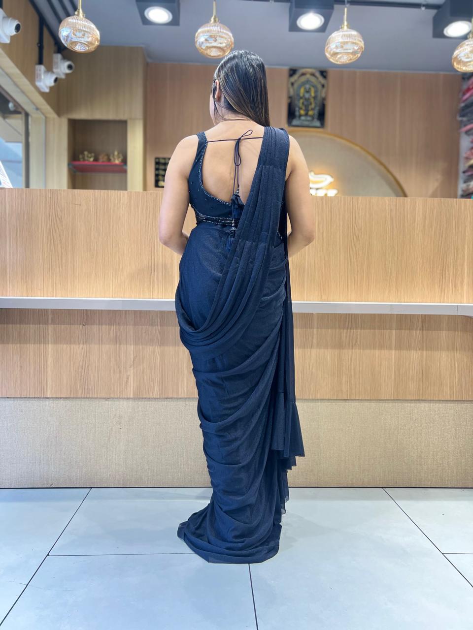 Pure Imported Black Drep Saree