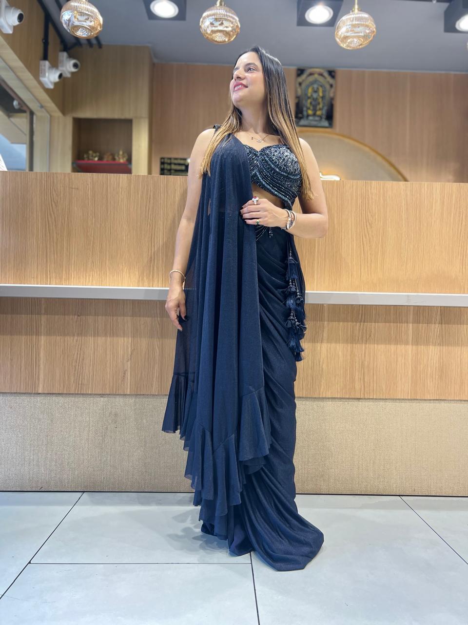 Pure Imported Black Drep Saree
