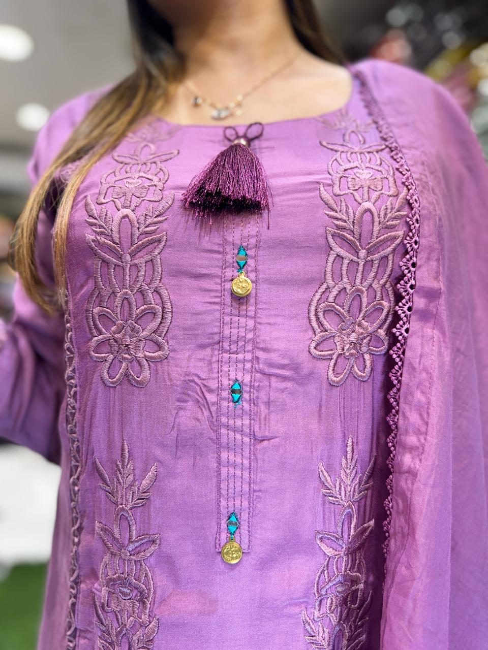 Pure Muslin Purple 3pc Set