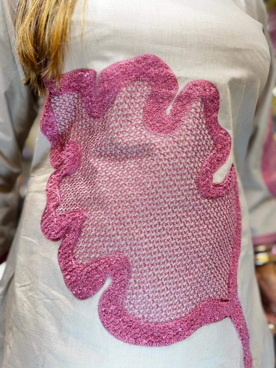 Pure Cotton Dusty Off White And Pink 2pc Set