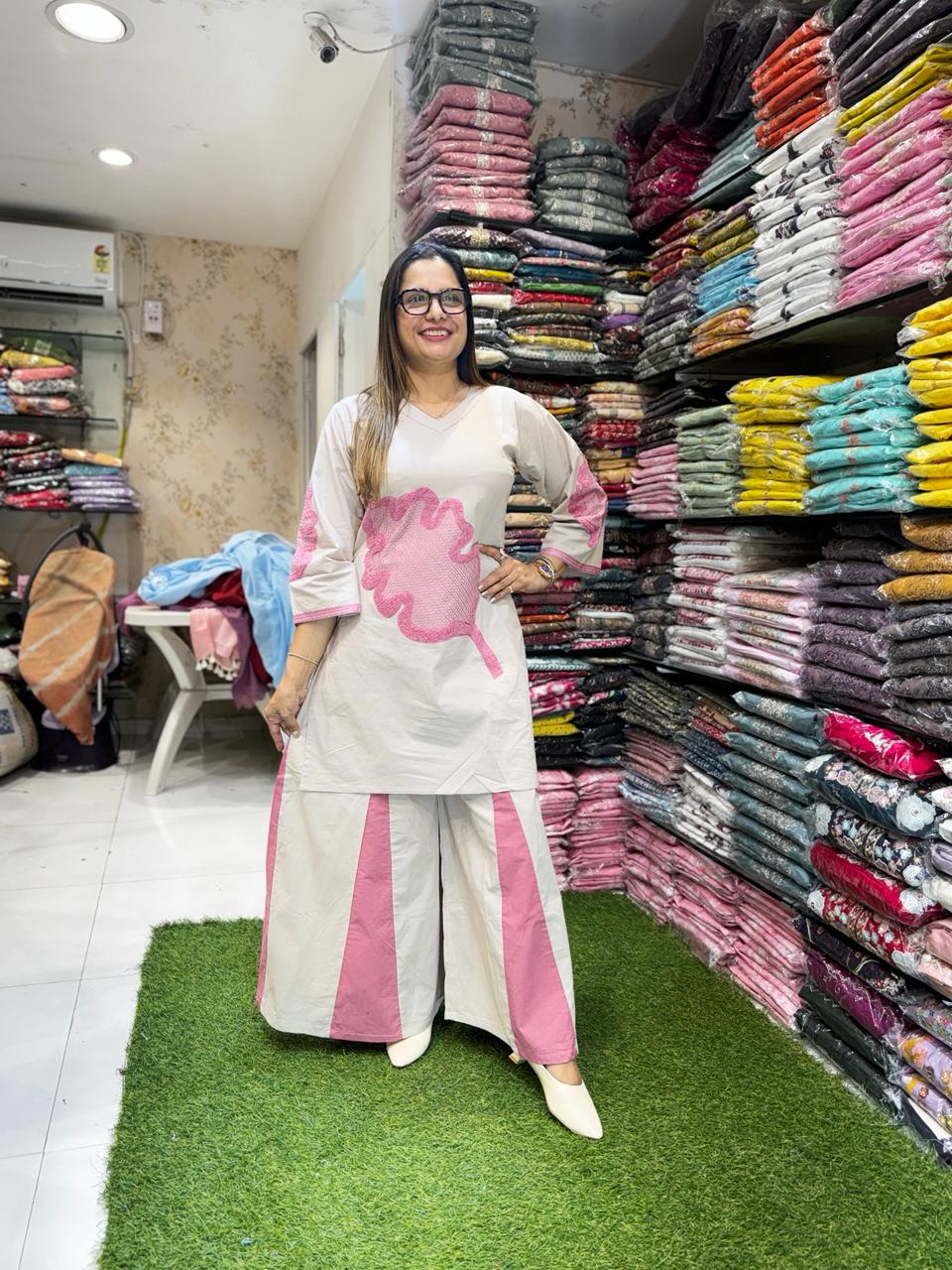 Pure Cotton Dusty Off White And Pink 2pc Set