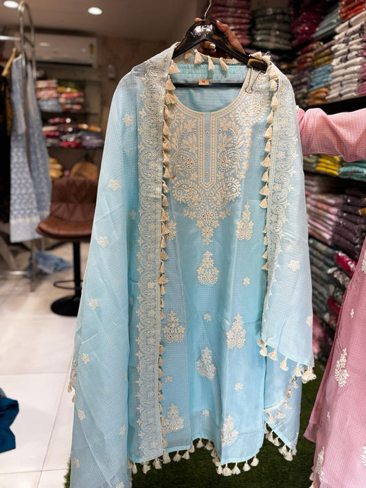Pure Kota Doria Ice Blue 3pc Set