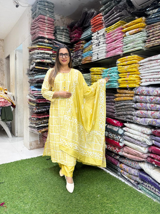 Pure Cotton Silk Yellow 3pc Set