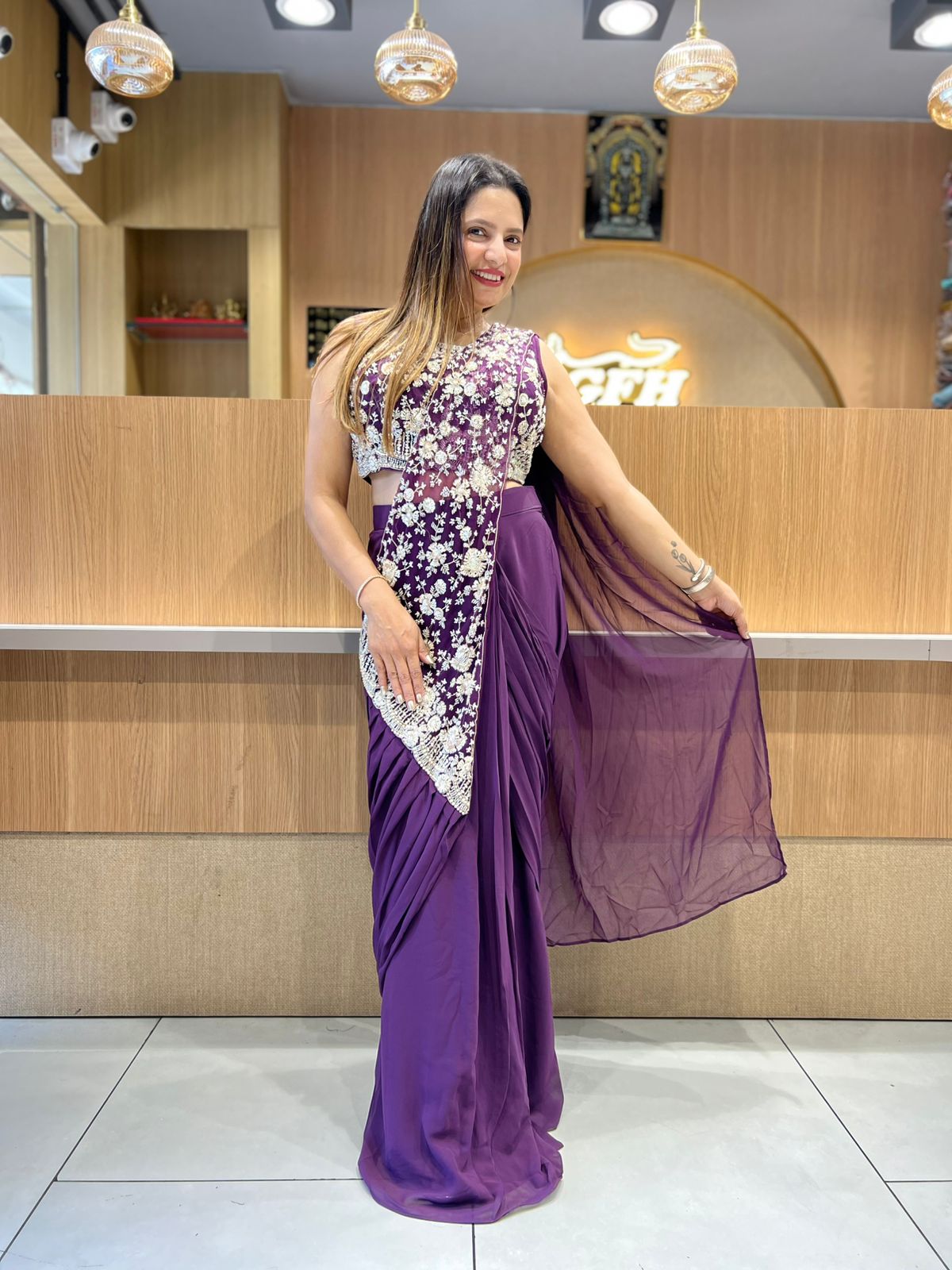 Pure Super Net Georgette Purple Drep Saree