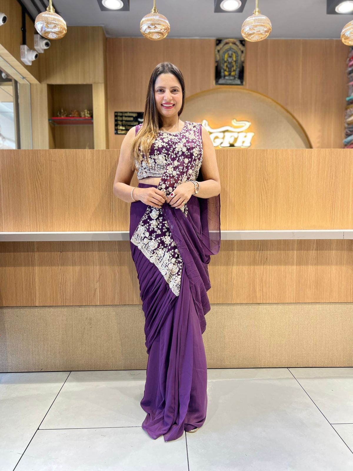 Pure Super Net Georgette Purple Drep Saree