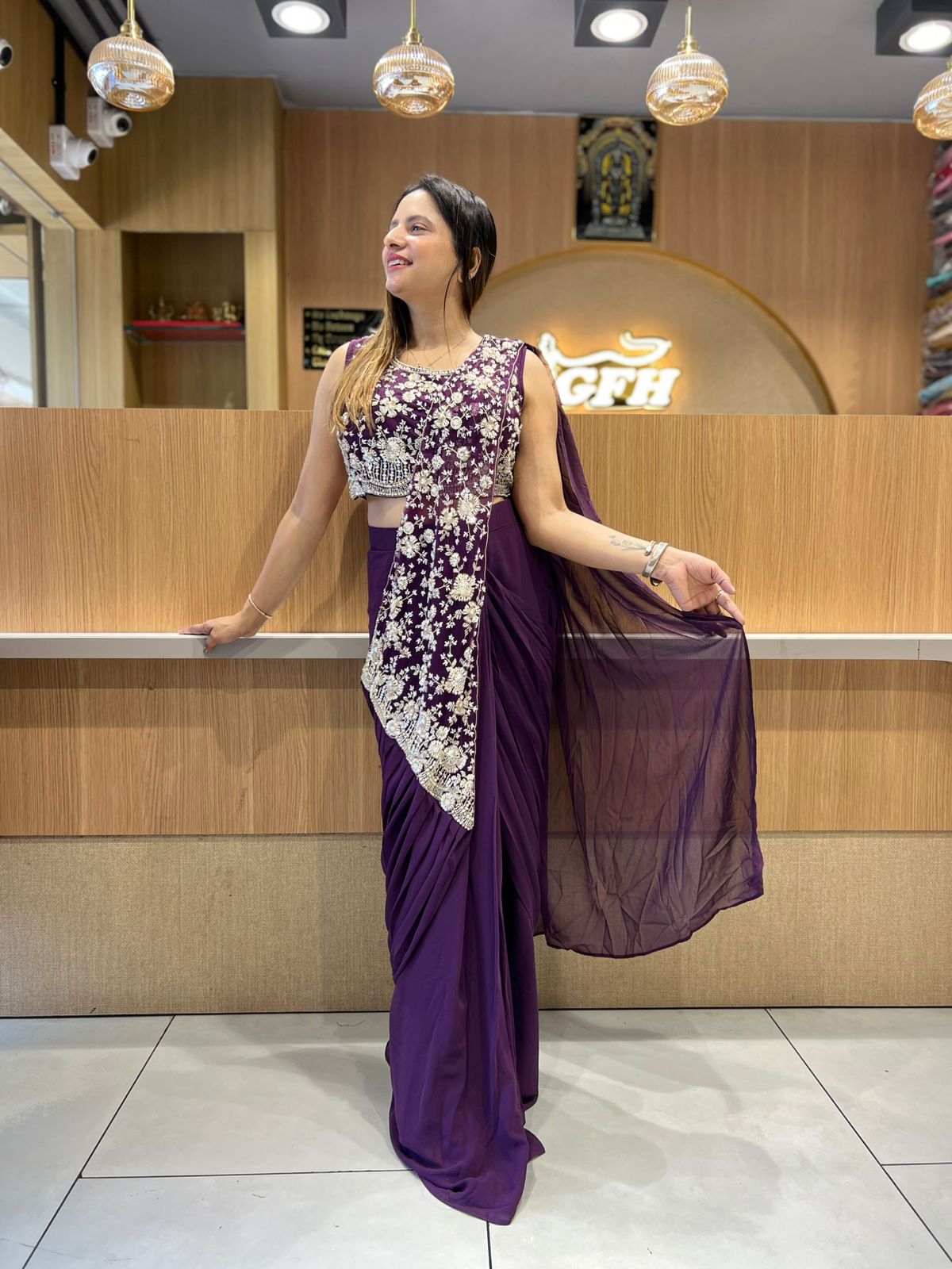 Pure Super Net Georgette Purple Drep Saree
