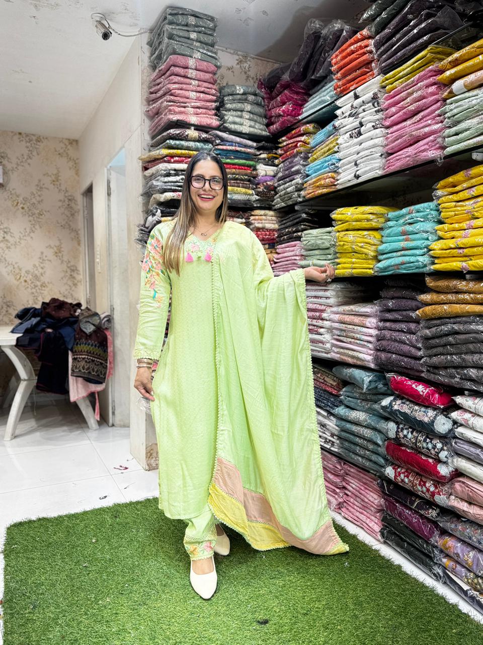 Pure Muslin Pista Green 3pc Set