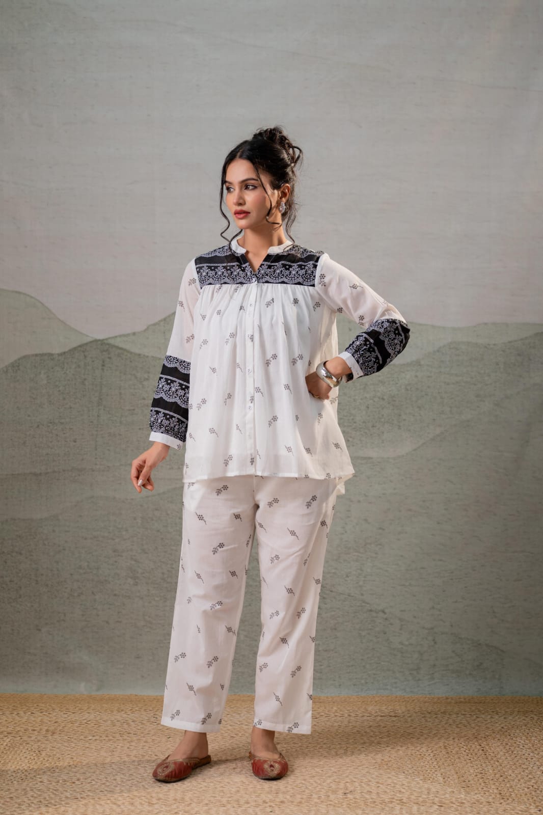 Pure Mull Cotton White And Black 2pc Set