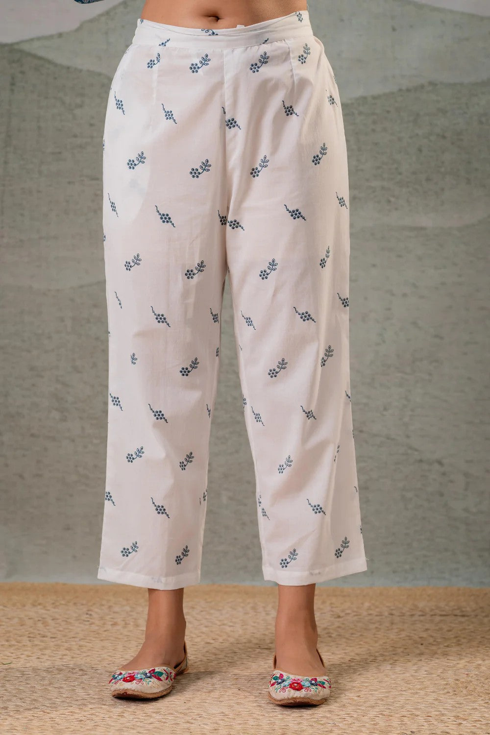 Pure Mull Cotton White And Blue 2pc Set