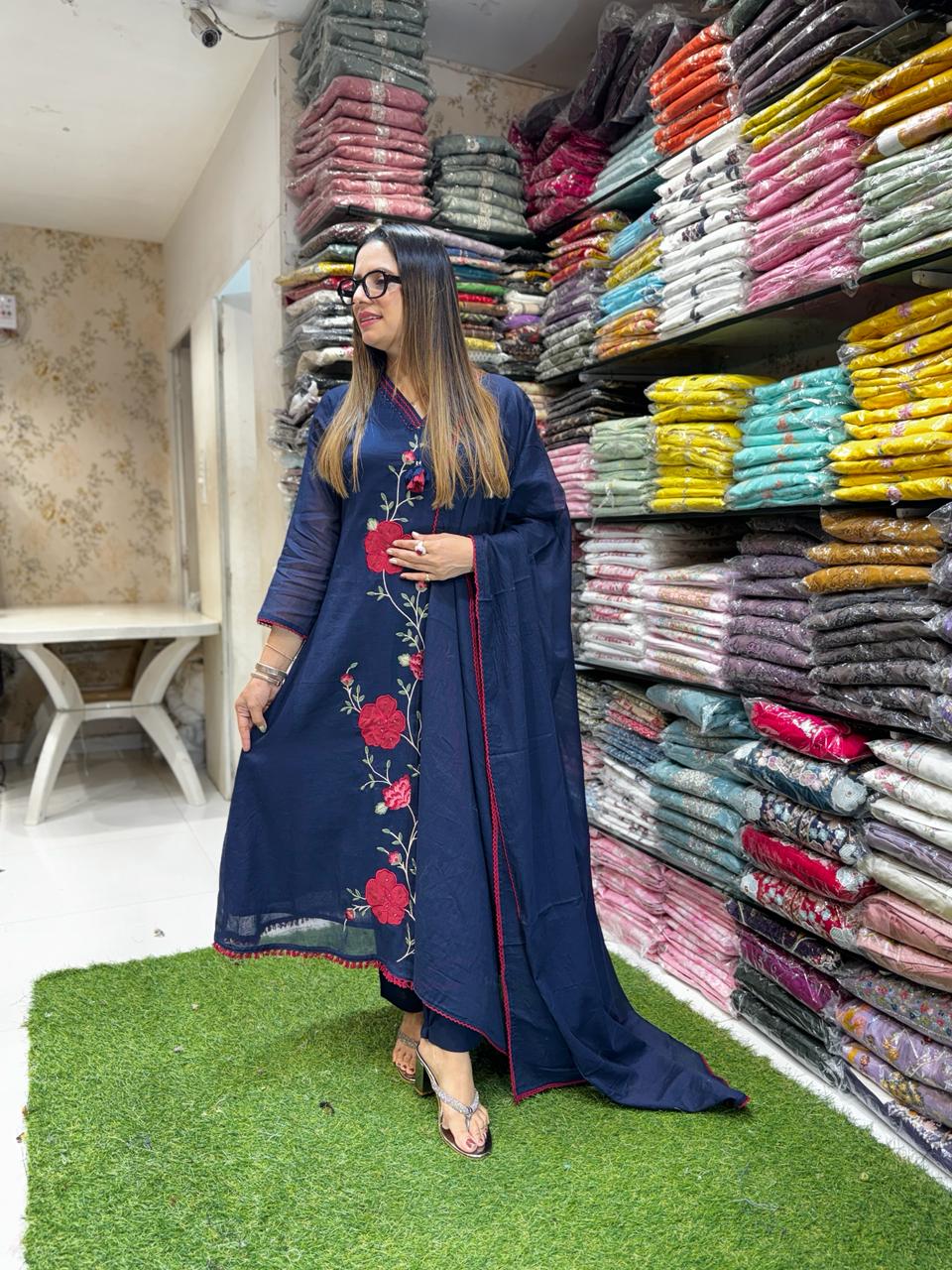Pure Mull Cotton Navy Blue 3pc Set