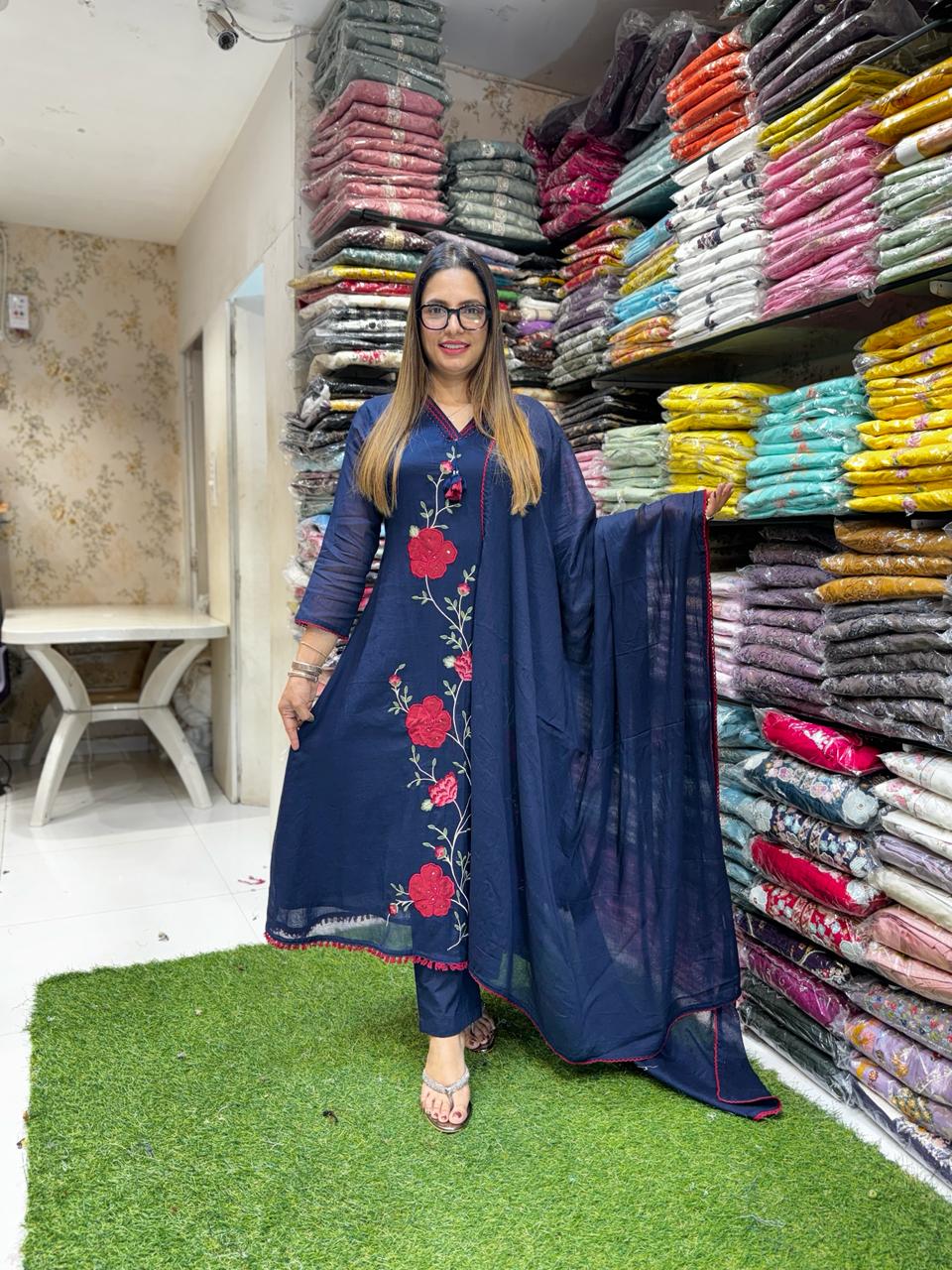 Pure Mull Cotton Navy Blue 3pc Set