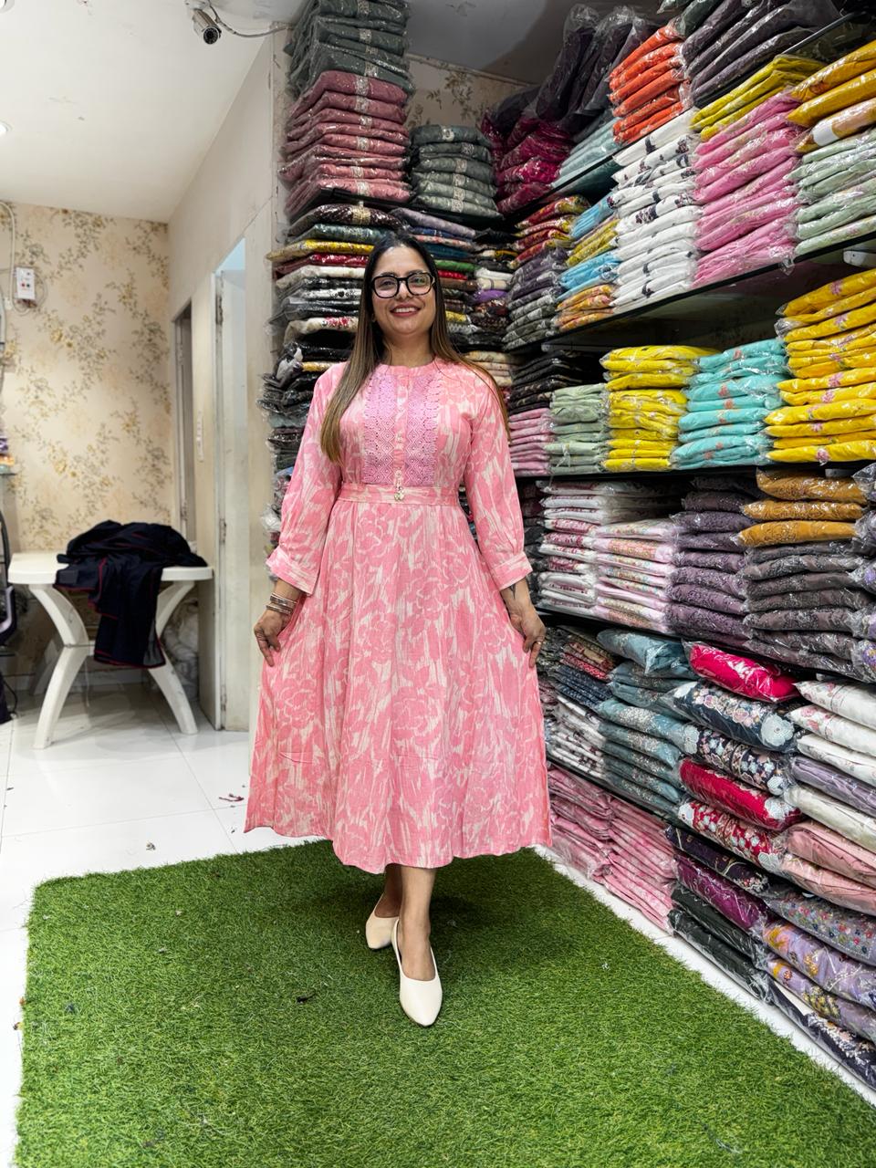 Pure Linen Cotton Pink Midi