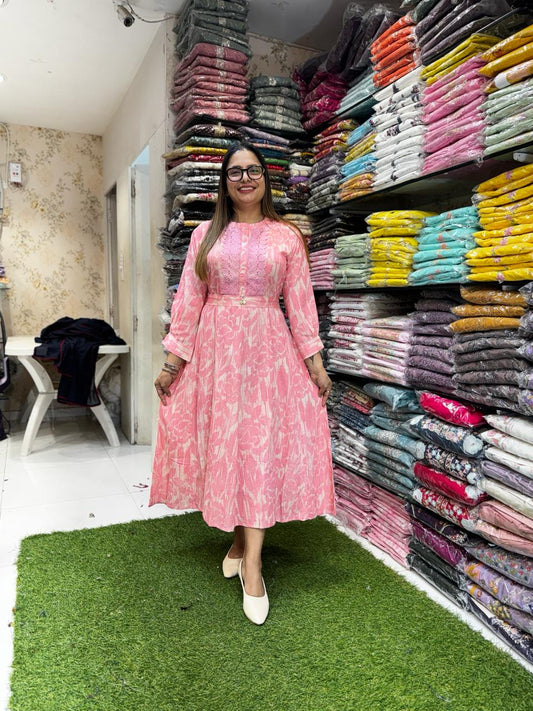 Pure Linen Cotton Pink Midi