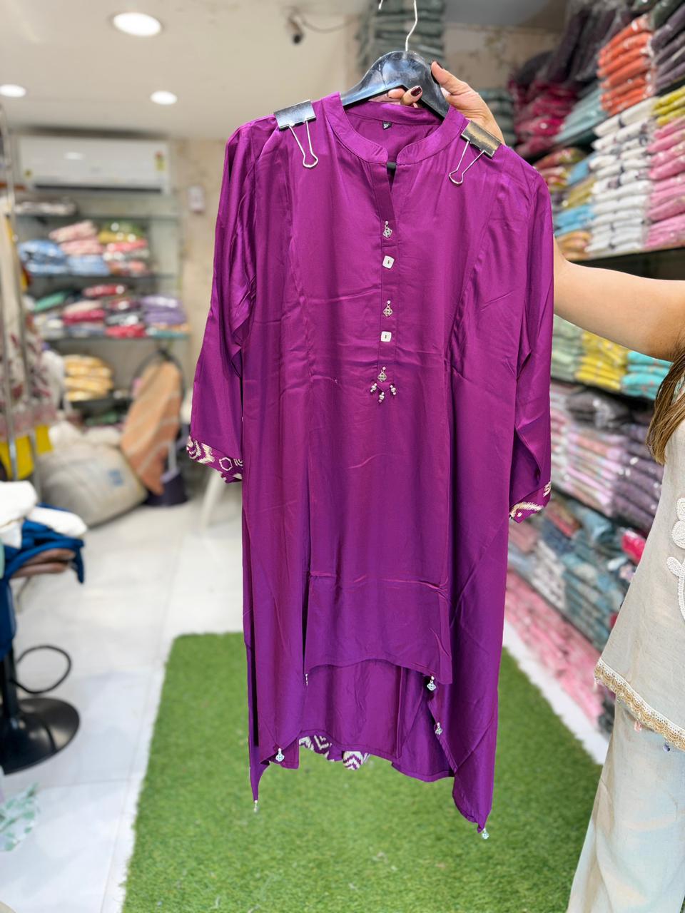 Pure Gaji Silk Mazenta Up And Down 2pc Set