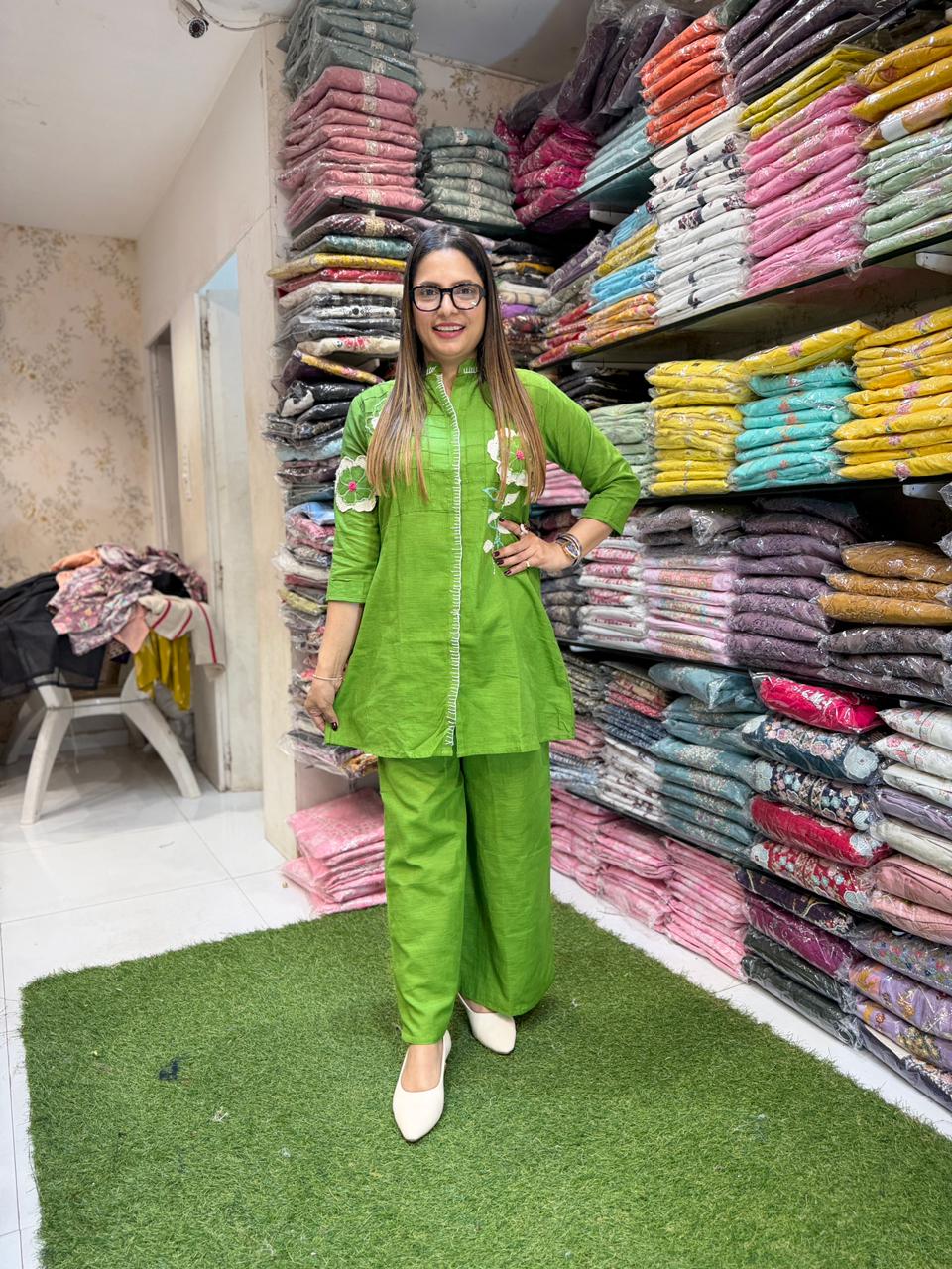 Pure Linen Cotton Green 2pc Set