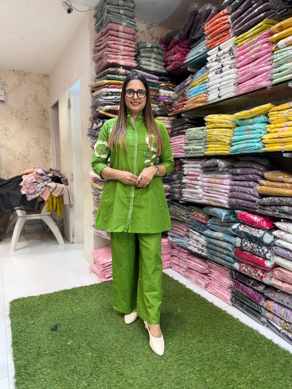 Pure Linen Cotton Green 2pc Set