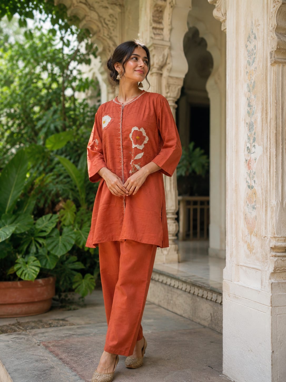 Pure Linen Cotton Orange 2pc Set