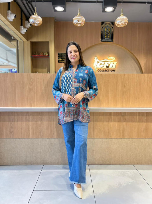 Pure Gaji Silk Blue Shirt