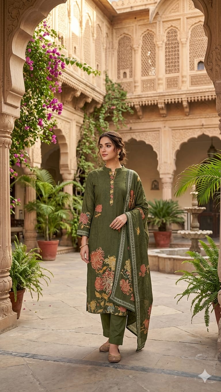 Pure Tussle Silk Green 3 pc Set