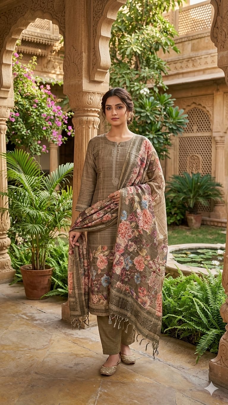 Pure Tussle Silk Olive Green 3 pc Set