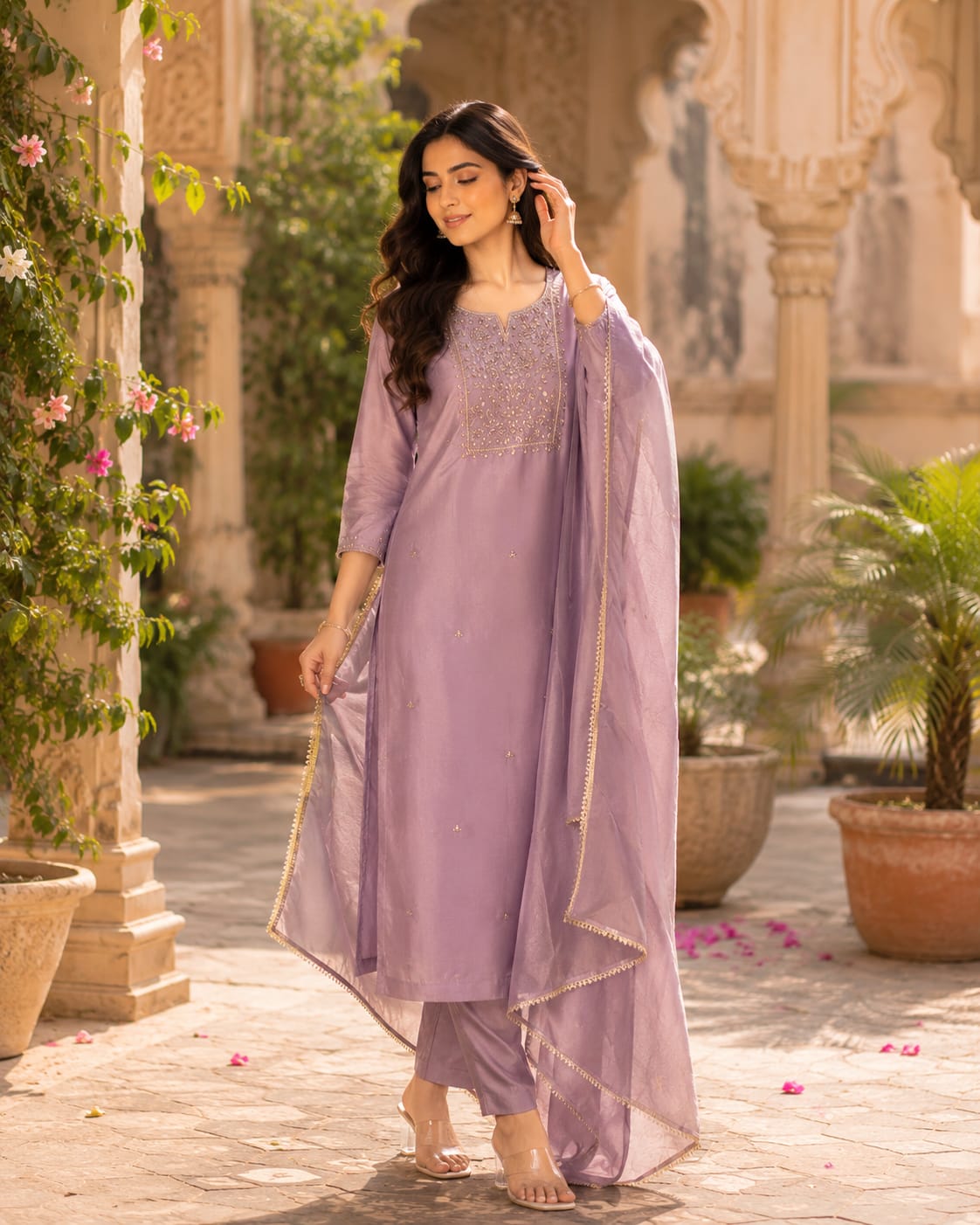 Pure Simmer Tissue Partywear Pastle Purple 3pc Set