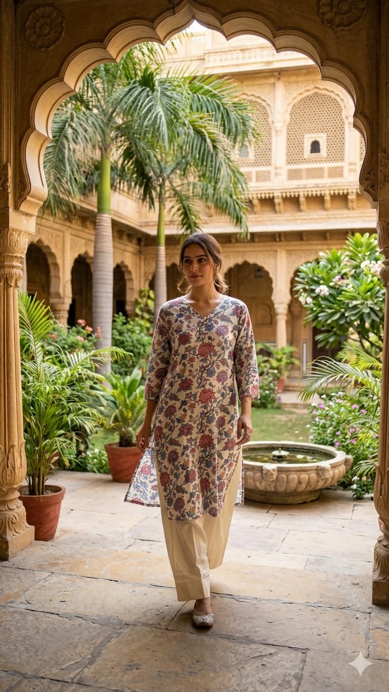 Pure German Rayon Offwhite And Blue Farsi Salwar 2pc Set