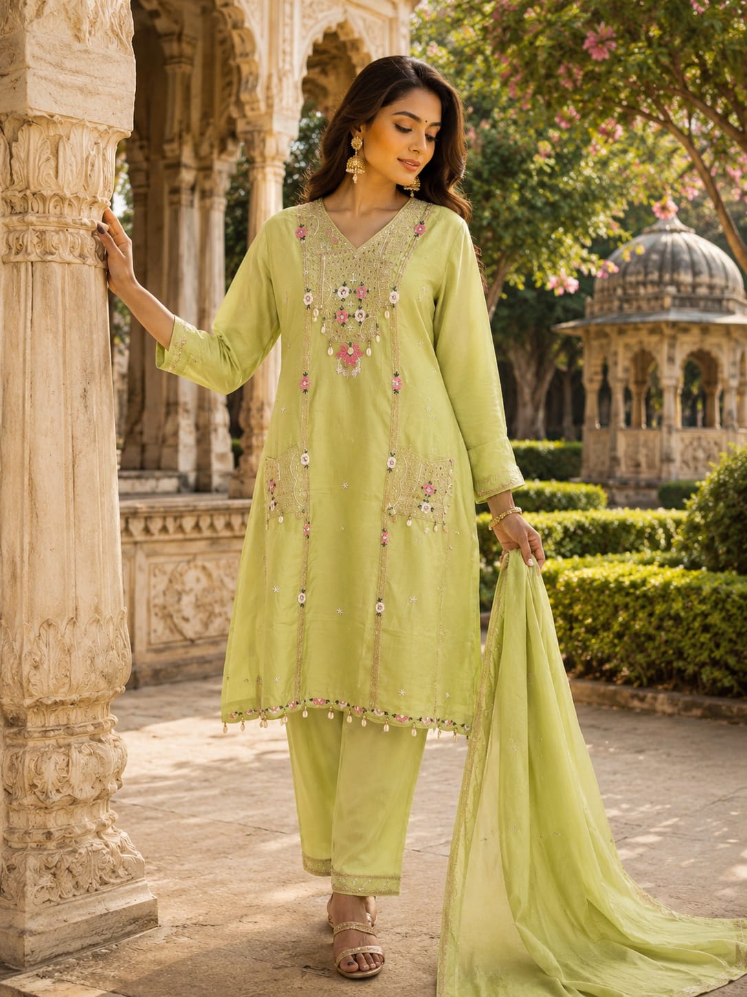 Pure Dola Silk Pista Green 3pc Set