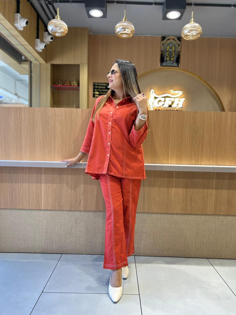 Pure Linen Cotton Rust Orange 2pc Set