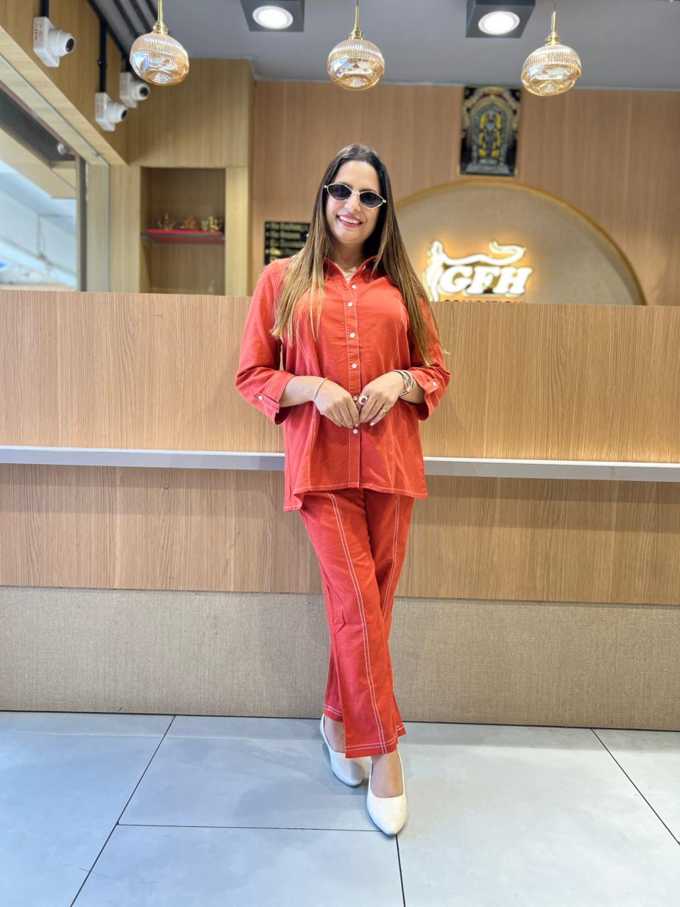 Pure Linen Cotton Rust Orange 2pc Set