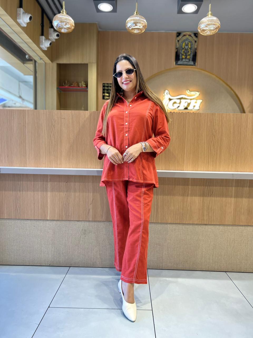 Pure Linen Cotton Rust Orange 2pc Set