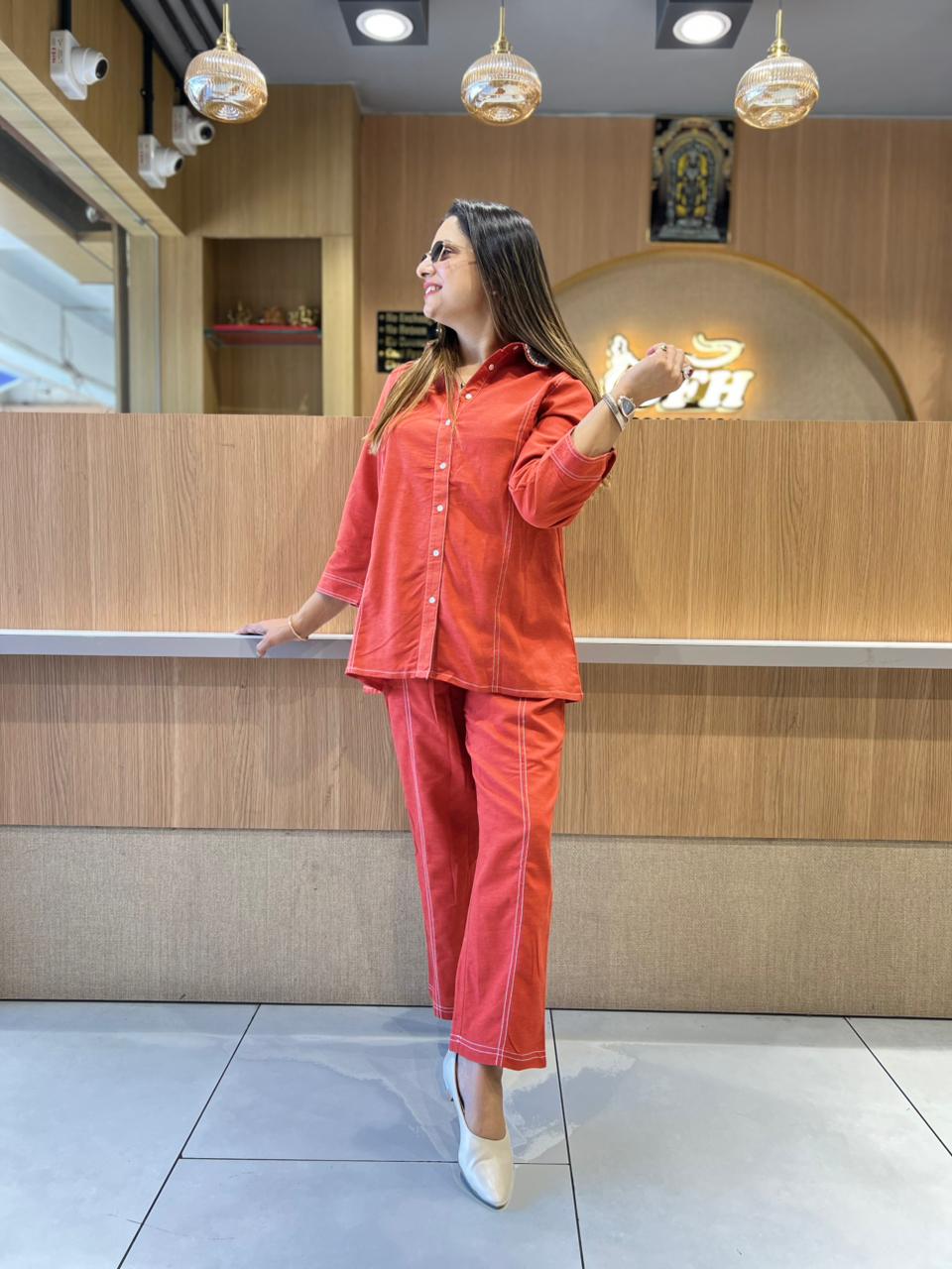 Pure Linen Cotton Rust Orange 2pc Set