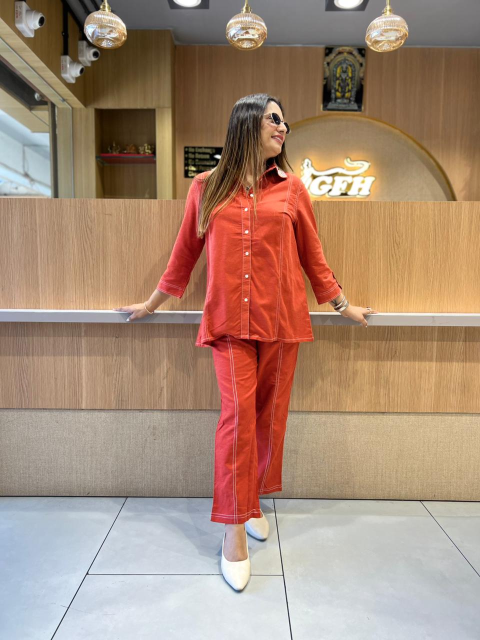 Pure Linen Cotton Rust Orange 2pc Set