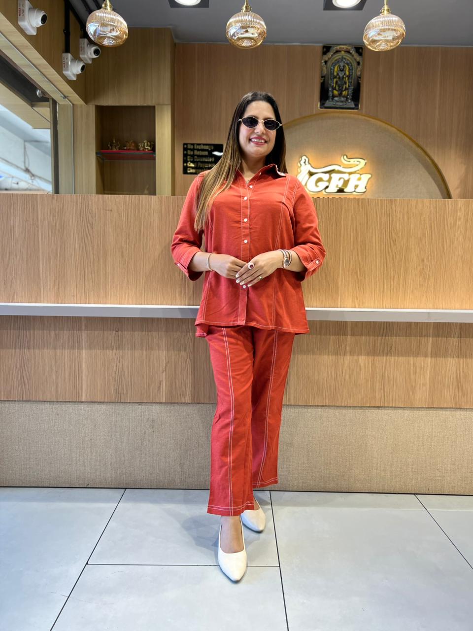 Pure Linen Cotton Rust Orange 2pc Set