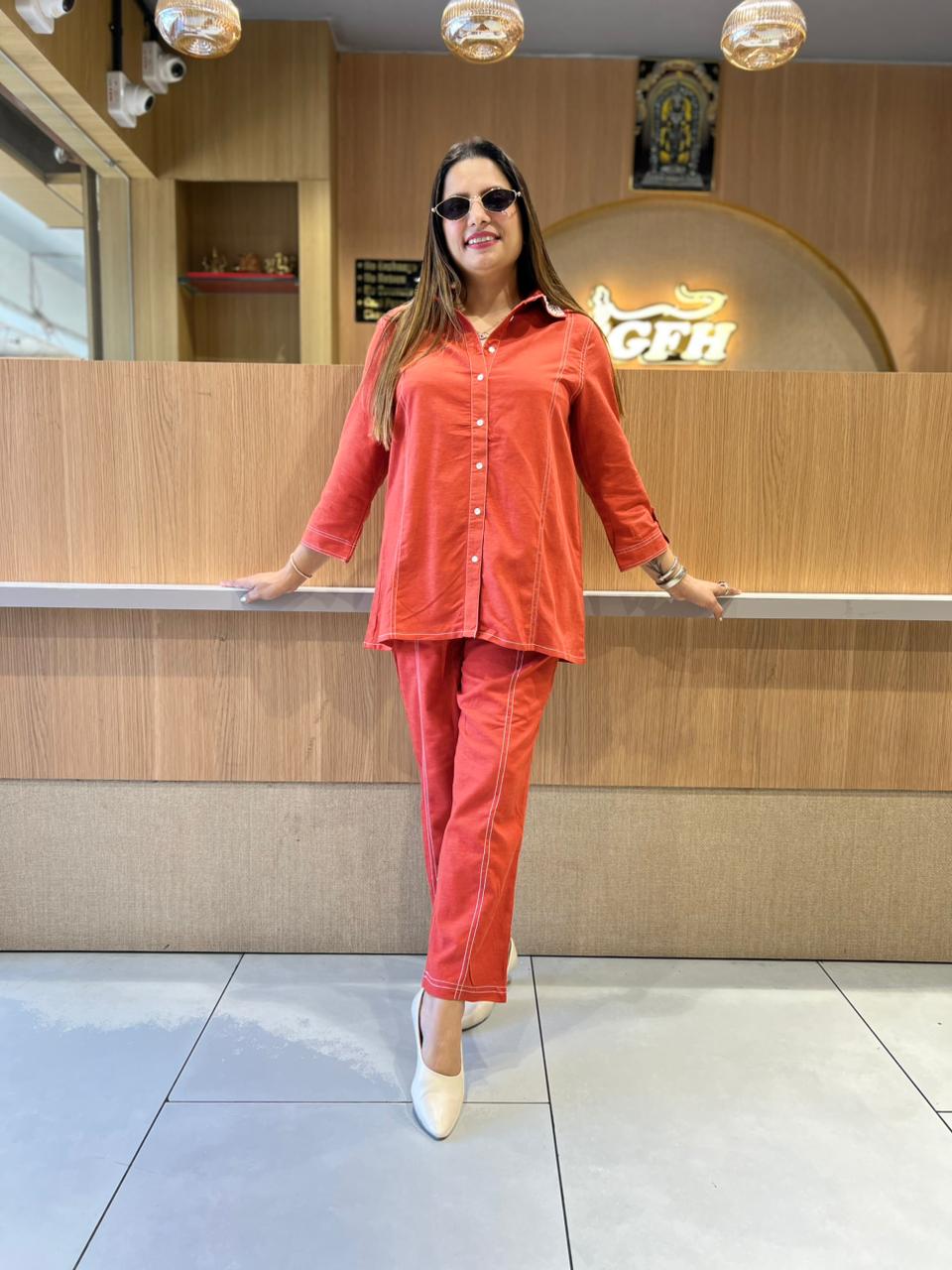 Pure Linen Cotton Rust Orange 2pc Set