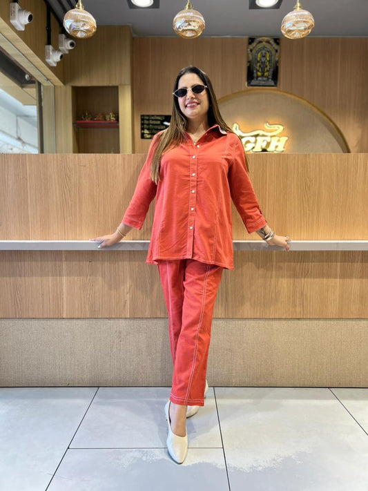 Pure Linen Cotton Rust Orange 2pc Set
