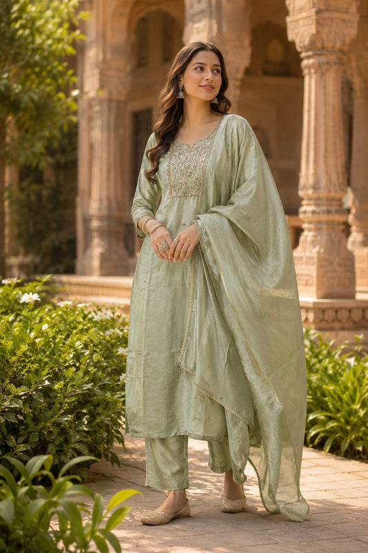 Pure Simmer Tissue Partywear Mint Green 3pc Set